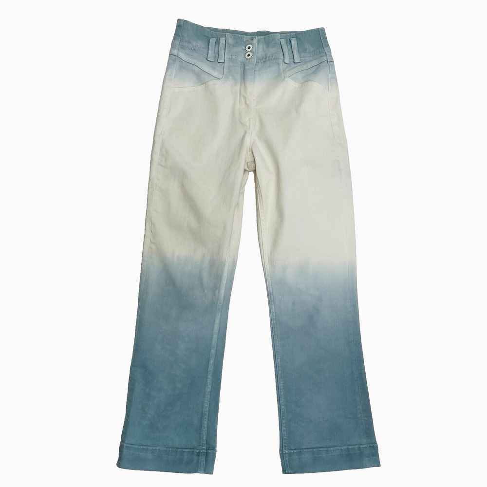 Anthropologie Blue and White Ombre Dip Dye‎ High Rise Crop Jeans Size 27